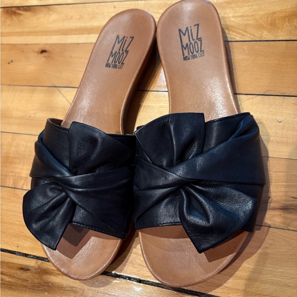 Miz Mooz Angelina Black Bow Slide bow Sandals